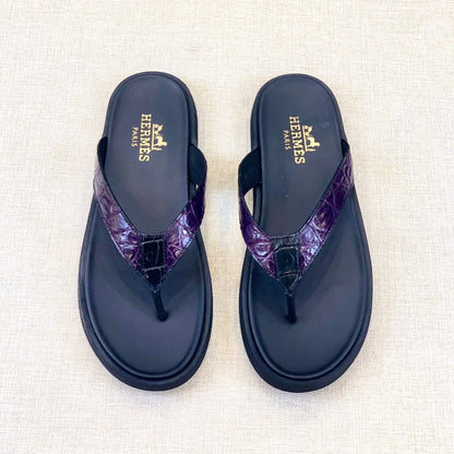 HM Men's Thong Sandals Purple Rubber Sheepskin 561663