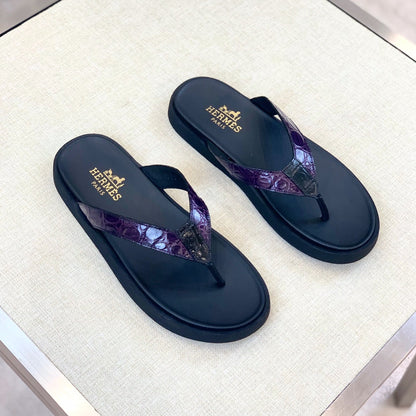 HM Men's Thong Sandals Purple Rubber Sheepskin 561663