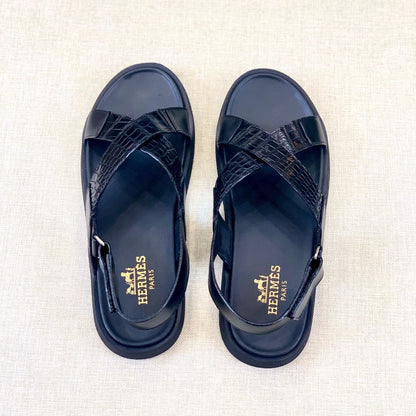 HM Men's "X" Sandals Black Rubber Sheepskin 561670