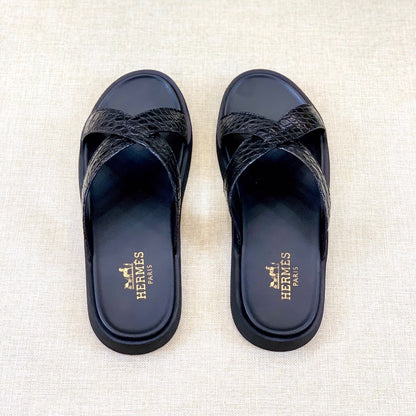 HM Men's "X" Slide Black Rubber Sheepskin 561672