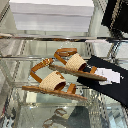LYMPIAR FLAT STRAP SANDAL IN RAFFIA CALFSKIN