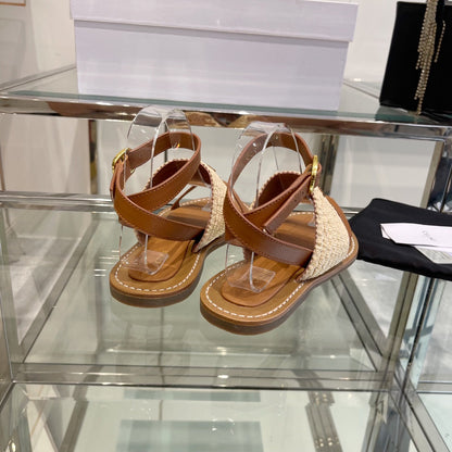 LYMPIAR FLAT STRAP SANDAL IN RAFFIA CALFSKIN