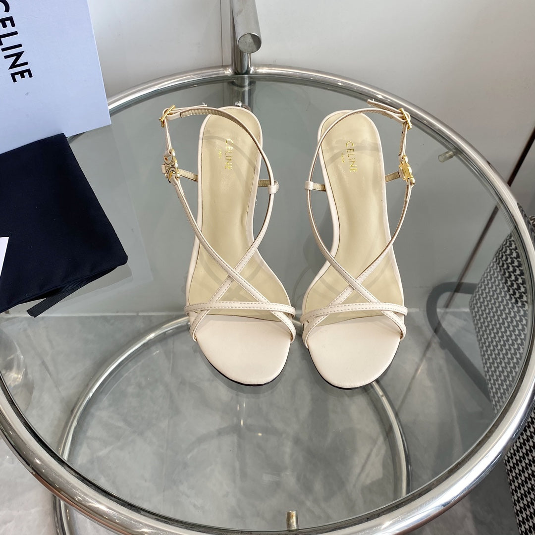 HIGH HEEL SANDAL 65MM IN BEIGE CREAM CALFSKIN