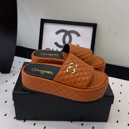 cc dark brown quilted calfskin platform