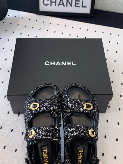 dad sandal black white tweed