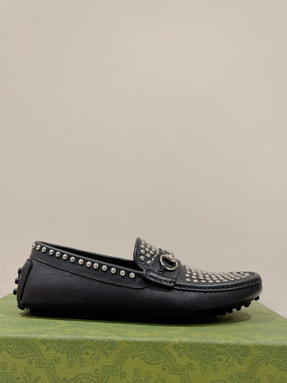 GG Men's Leather Loafer Stud Black Calfskin 561804