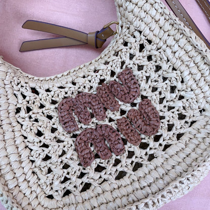miu wander hobo bag 20cm beige woven fabric