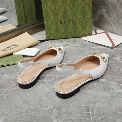 GG Slingback Flat Sandals white