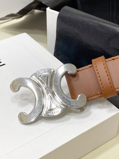 CL LARGE 30 MM TRIOMPHE BELT IN BRONZE BROWN SILVER HARDWARE