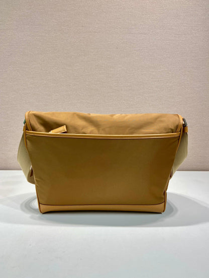 LARGE FLAP BAG 30 IN CIDER BROWN RE-NYLON AND CALFSKIN TRIM