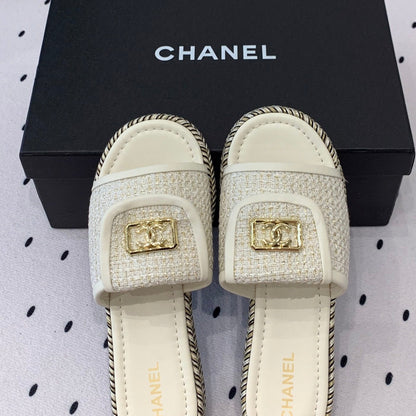 mule sandal cream tweed white calfskin