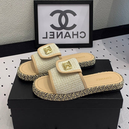 mule sandal cream tweed beige calfskin