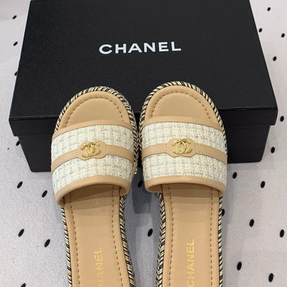 mule sandal white tweed beige calfskin
