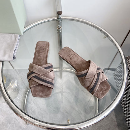 brunello dark brown suede cross sandal
