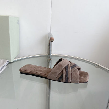 brunello dark brown suede cross sandal