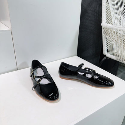 FLAT MARY JANE IN BLACK CALFSKIN