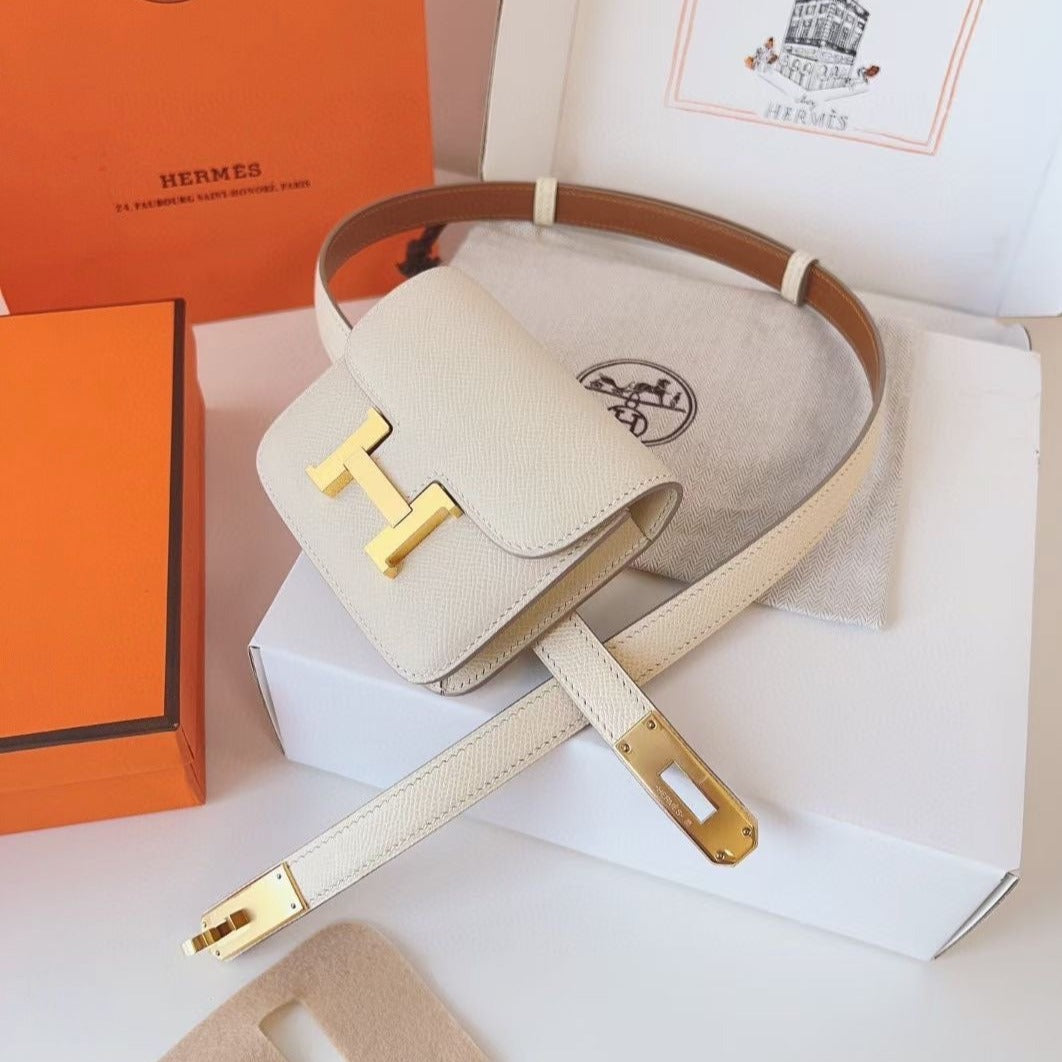 hm kelly belt 18mm with constance slim white epsom gold hardware