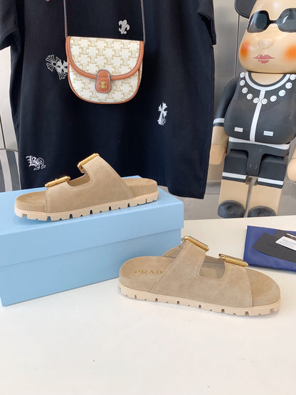 PRA STRAP SLIDES SANDALS SUEDE