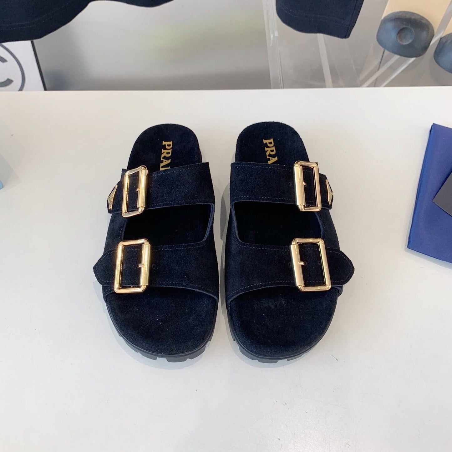 PRA STRAP SLIDES SANDALS SUEDE