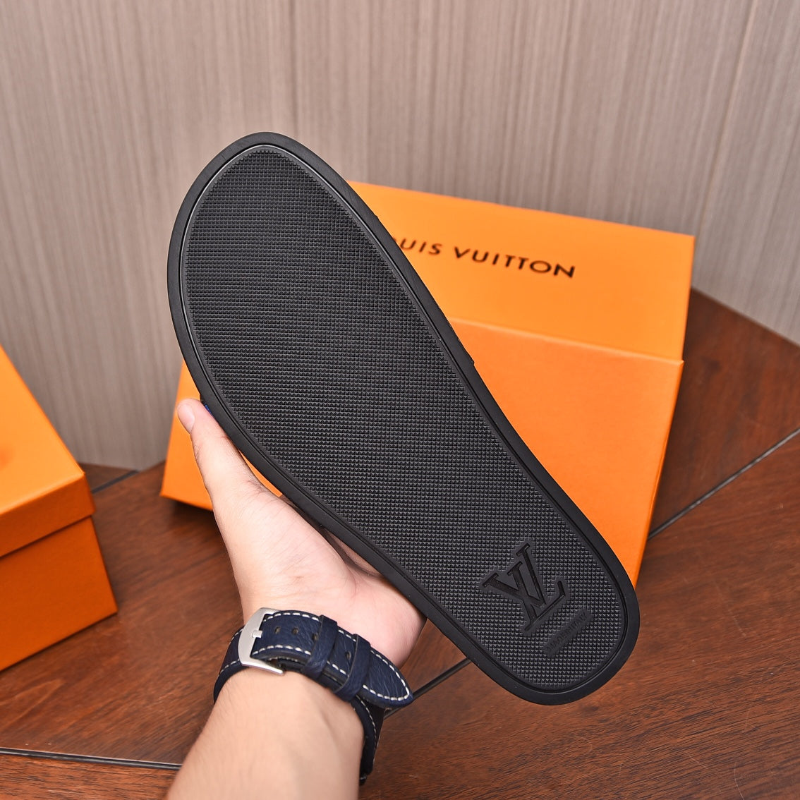 LV MULE SANDAL BLACK MIX BLUE DAMIER CALFSKIN