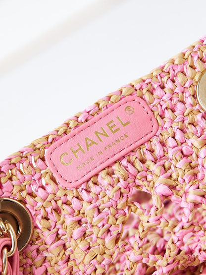 cc coco beach bag 32cm pink raffia