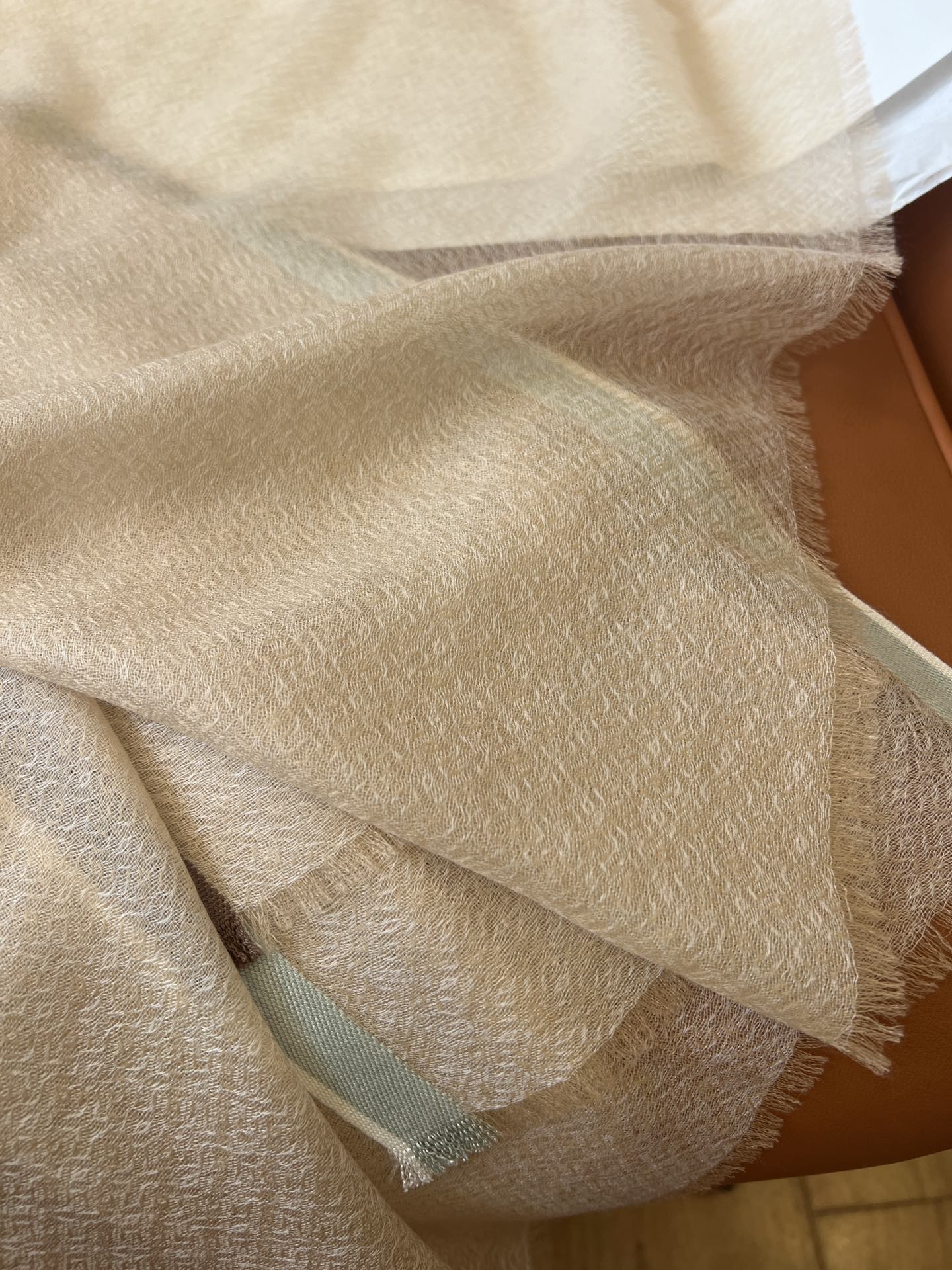 LP Quadrata Rainbow Scarf 210 CM In Camel Beige Thin Silk Woven With Wool 428594