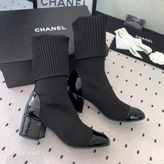 CC Short Boots 55mm Black Wool Mix Glossy Cowhide 938066