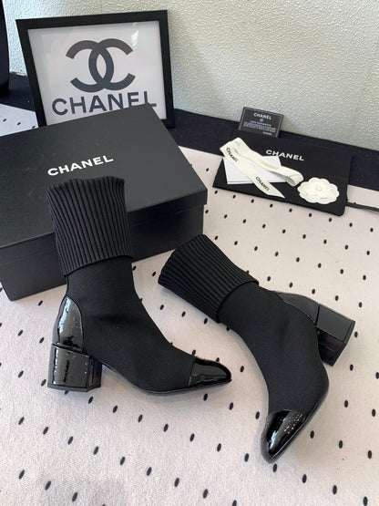 CC Short Boots 55mm Black Wool Mix Glossy Cowhide 938066
