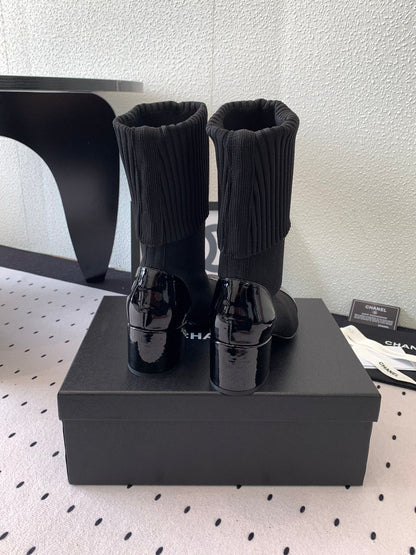 CC Short Boots 55mm Black Wool Mix Glossy Cowhide 938066