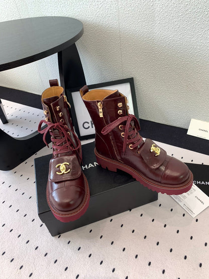 CC Short Boots In Burgundy Logo Print Lambskin  938058
