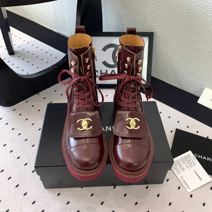CC Short Boots In Burgundy Logo Print Lambskin  938058