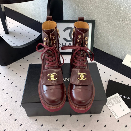 CC Short Boots In Burgundy Logo Print Lambskin  938058