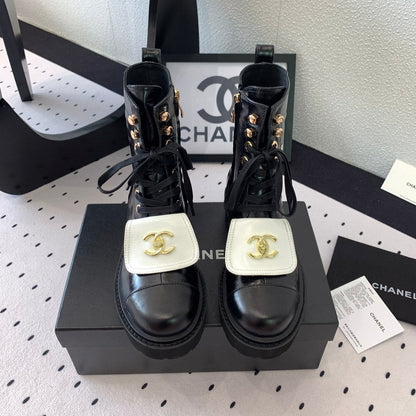 CC Short Boots In Black Mix White Logo Print Lambskin 938059