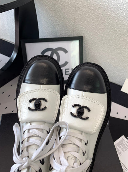CC Short Boots In White Mix Black Logo Print Lambskin 938060
