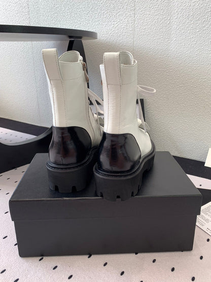 CC Short Boots In White Mix Black Logo Print Lambskin 938060