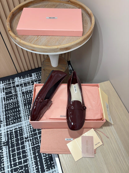 Miu Flat Shoes Dark Red Cowhide