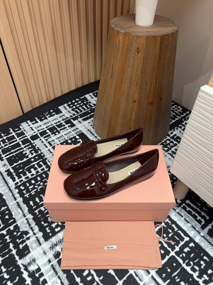 Miu Flat Shoes Dark Red Cowhide