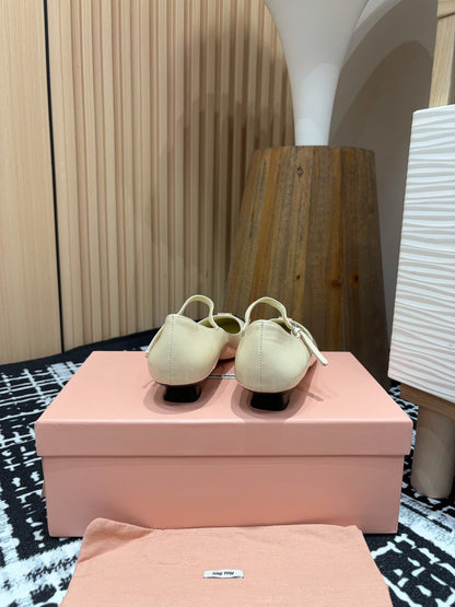 Miu Ballet Flat Beige Shiny Sheepskin