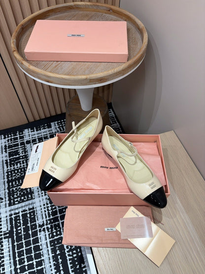 Miu Mary Jane Beige Shiny Lambskin