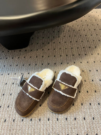 PRA Furry Half-Slipper Dark Brown Suede 478565