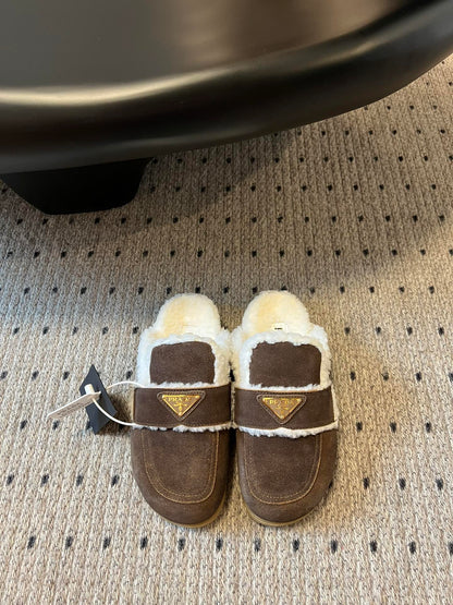 PRA Furry Half-Slipper Dark Brown Suede 478565