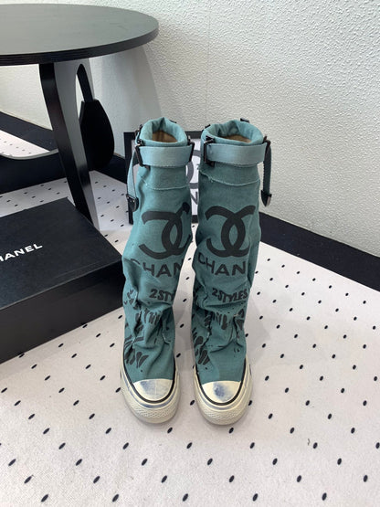 CC High-Top Canvas Boots Turquoise Black Denim Fabric 938047