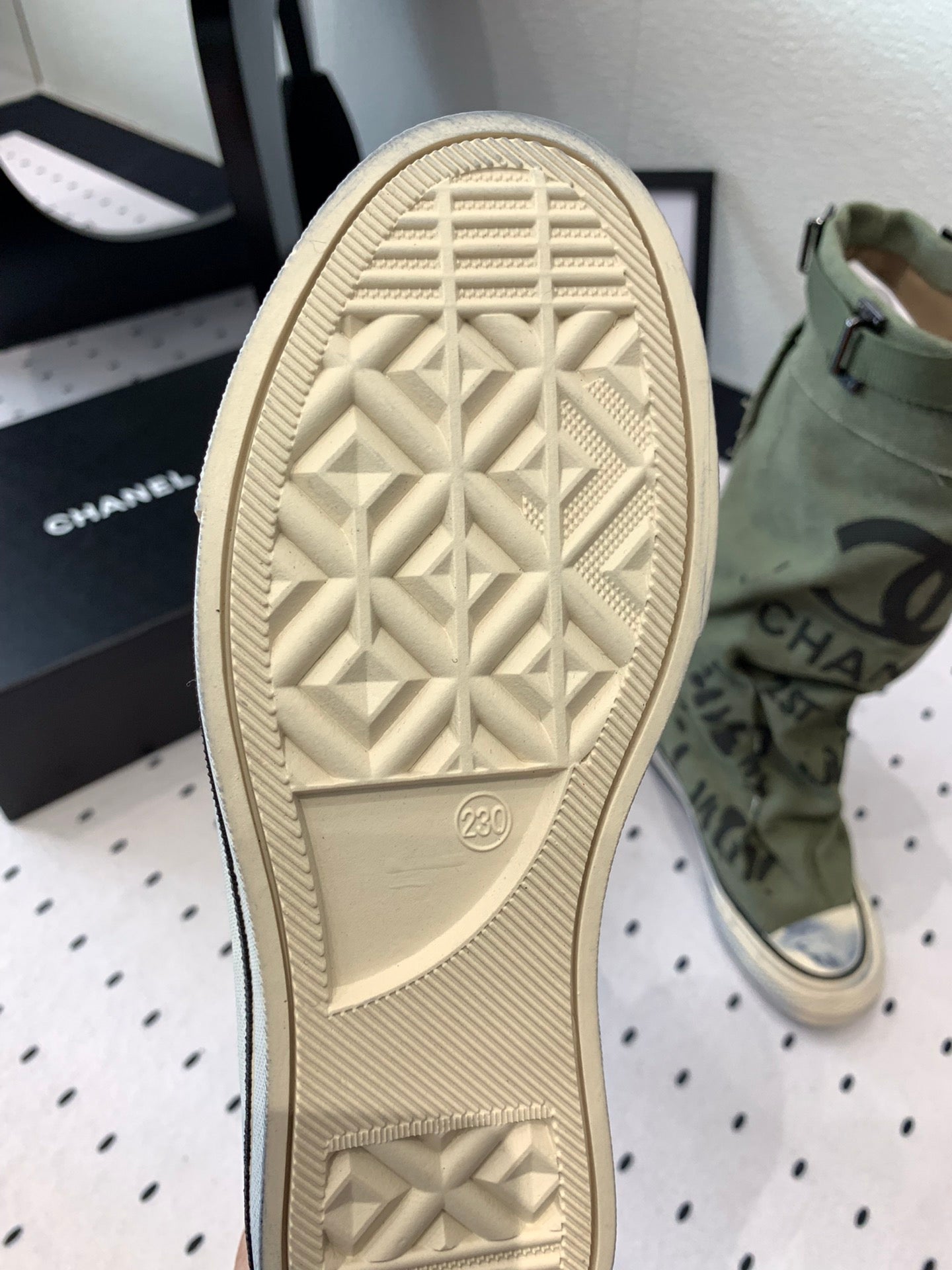 CC High-Top Canvas Boots Khaki Green Black Denim Fabric 938051