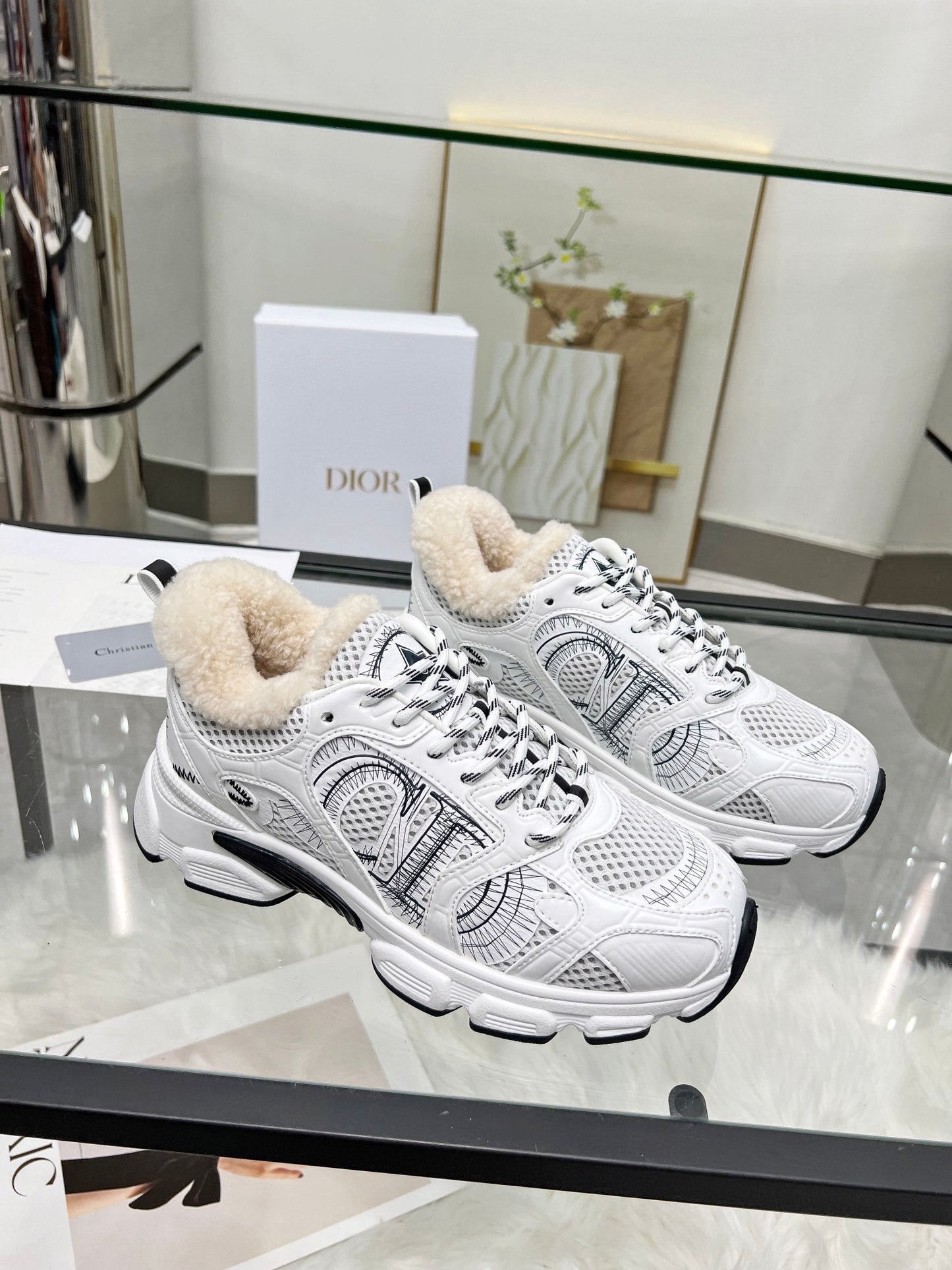CD Chrono Sneaker White Black Wool Lining Mesh Fabric And Calfskin