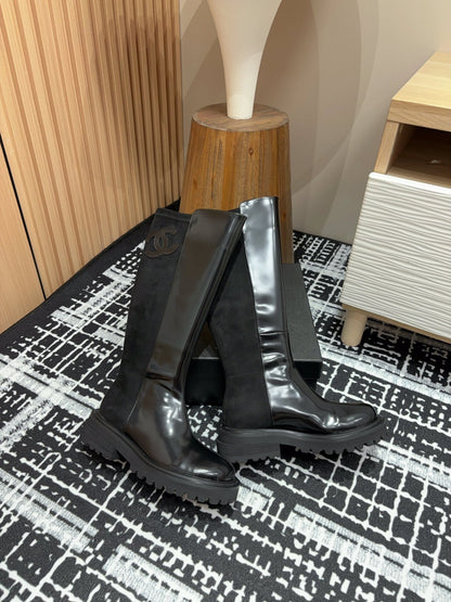 CC High Boots 45mm Glossy Black Calfskin And Suede