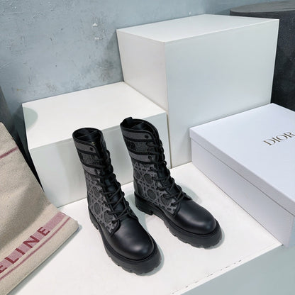 CD Major Ankle Boots Black Grey Calfskin And Fabric Canvas