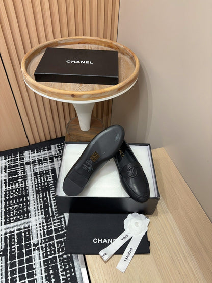 CC Moccasins Plain Black Lambskin