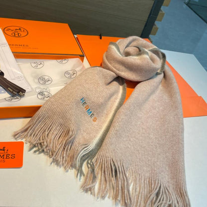 Scarf 180 CM Beige Mix Grey White Cashmere Knit  398251