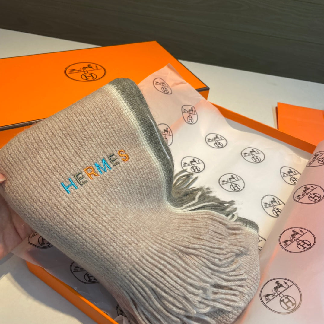 Scarf 180 CM Beige Mix Grey White Cashmere Knit  398251