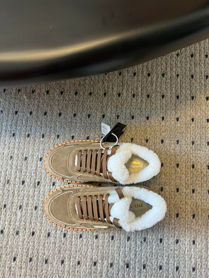 Prada 25s Mid-Top Sneaker Light Brown Suede And Wool 538433